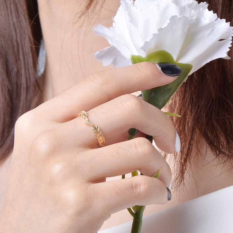 Olive Leaf Three Zircon Opening Sterling Silver Ring