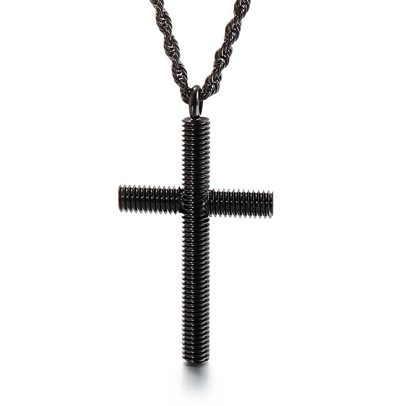 Street Style Spiral Cross Pendant Stainless Steel Men's Necklace
