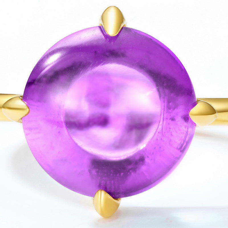 Minimalist Round Shape Amethyst Opening Sterling Silver Ring