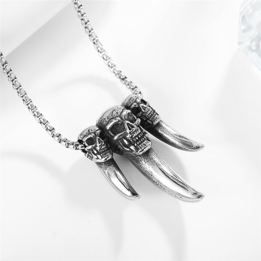 Halloween Skull Wolf Teeth Titanium Steel Pendant for Men