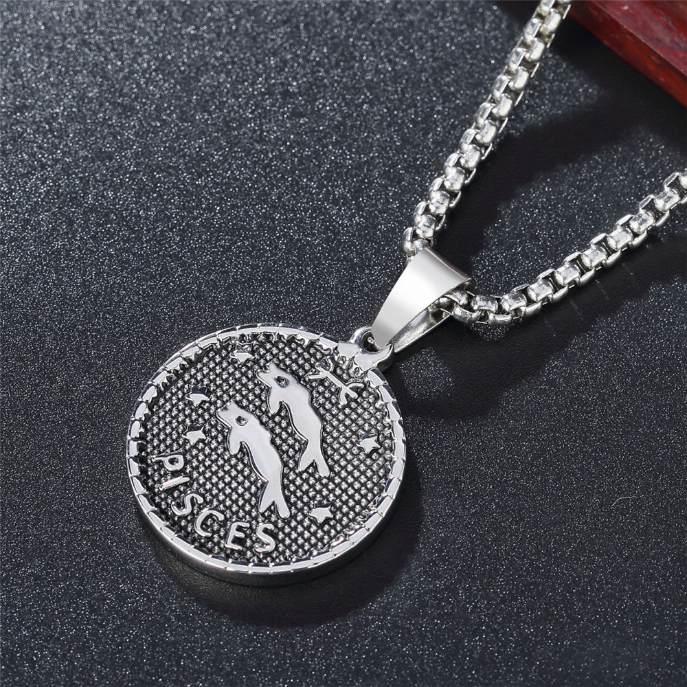 Planderful Twelve Constellations Stainless Steel Pendant Unisex Necklace Durable Everyday Genie