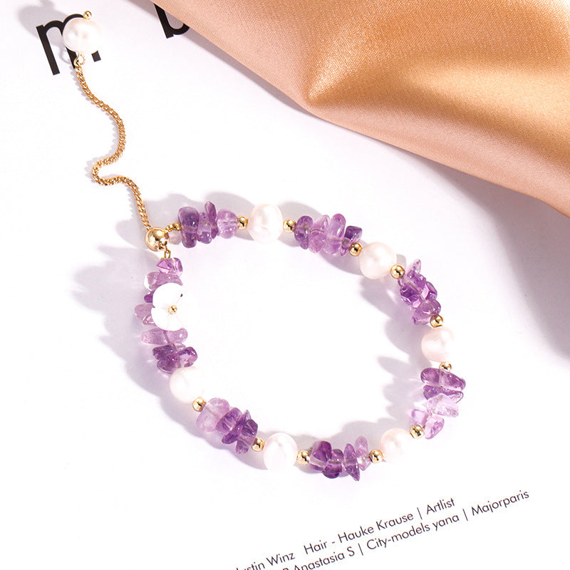 Lavender Amethyst and Freshwater Pearl Bracelet - Sterling Silver Charm