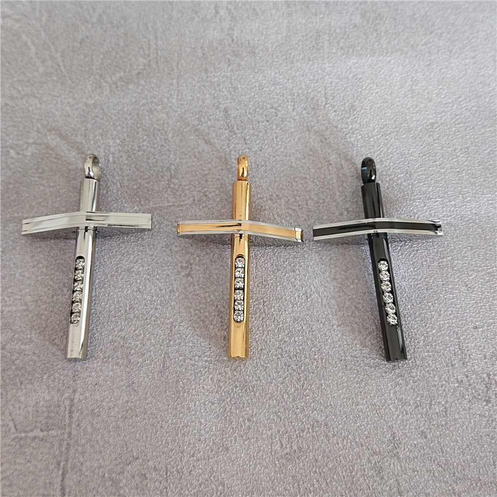 Latin Cross Zircon Titanium Steel Pendant for Men