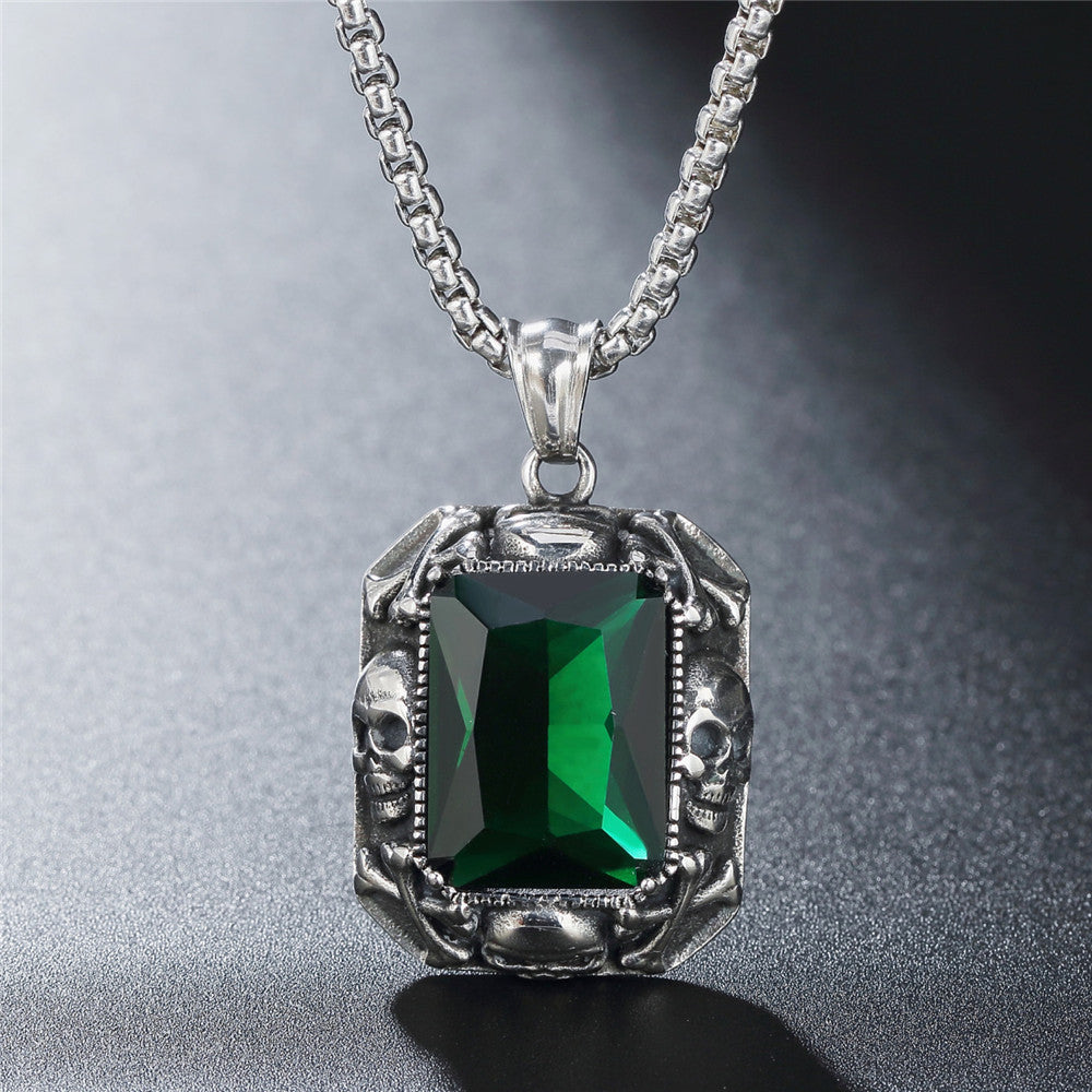 Skull Gemstone Titanium Steel Pendant Necklace