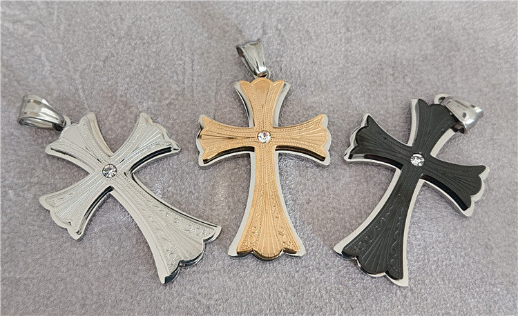 Saint Byzantine Cross Zircon Titanium Steel Pendant for Men