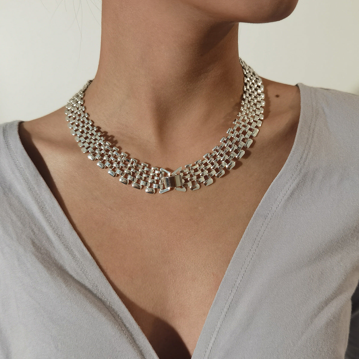 Handwoven Hollow Square Chain Necklace