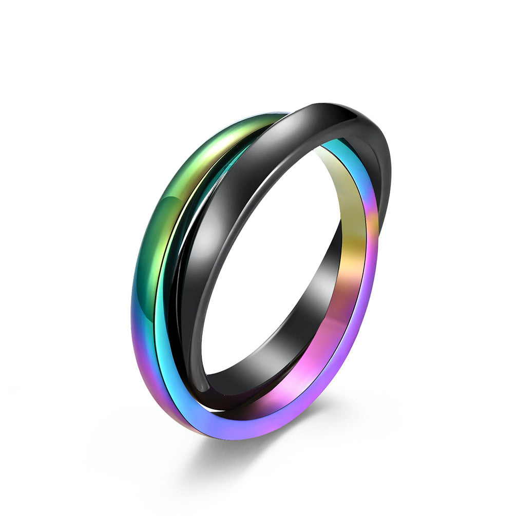 Stainless Steel Ceramic Double Ring Double Two-Color Interlocking Single