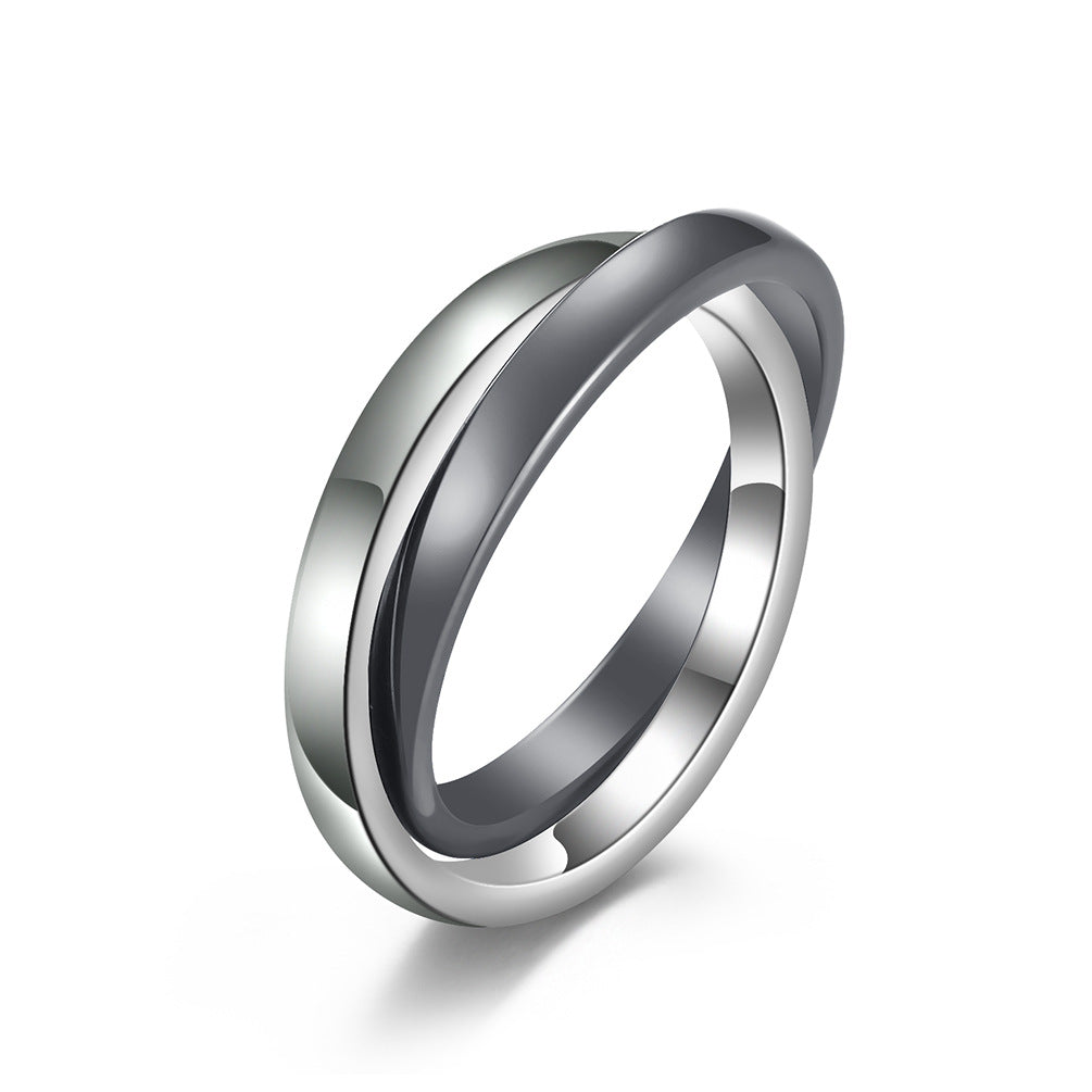 Stainless Steel Buckle Ceramic Double Ring Double – Cross Two-Color