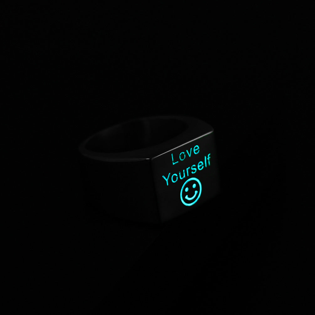 Korean Version Loves Itself Blue Luminous Smiley Face Men's Ring