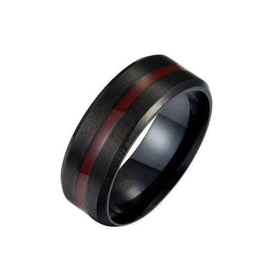 Cross border hot selling 8mm wide black plated sand surface stainless steel drip oil men's rings, simple and fashionable jewelry wholesale for men