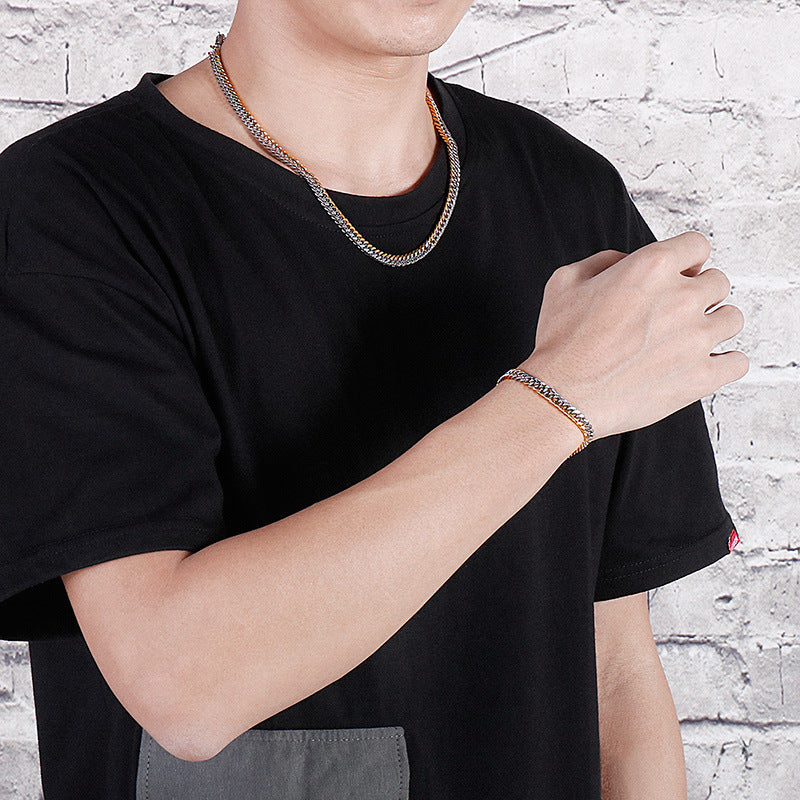 Elegant Metal Whip Chain Bracelet and Necklace Set for Men - Japan and South Korea Inspired Fashion