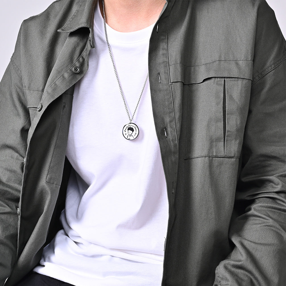 Ins Trendy Hip Hop Little Prince Round Necklace Pendant