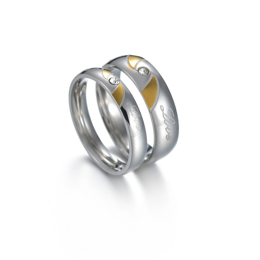 Zircon Inlaid Stainless Steel Couple Rings - Everyday Genie Collection