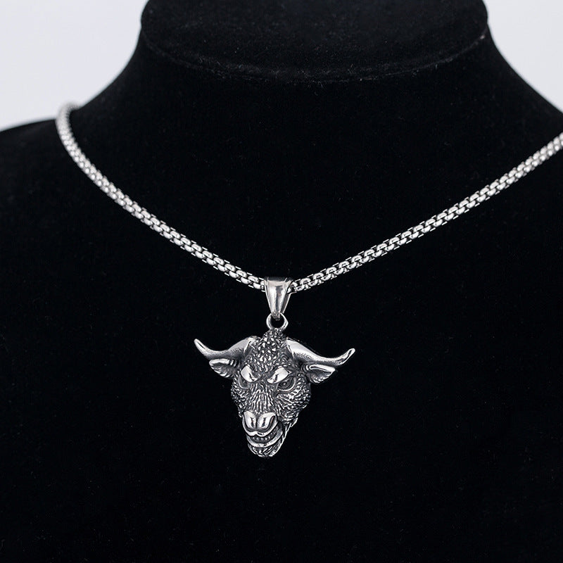 Steel Necklace - Statement Hip Hop Bullhead Horn