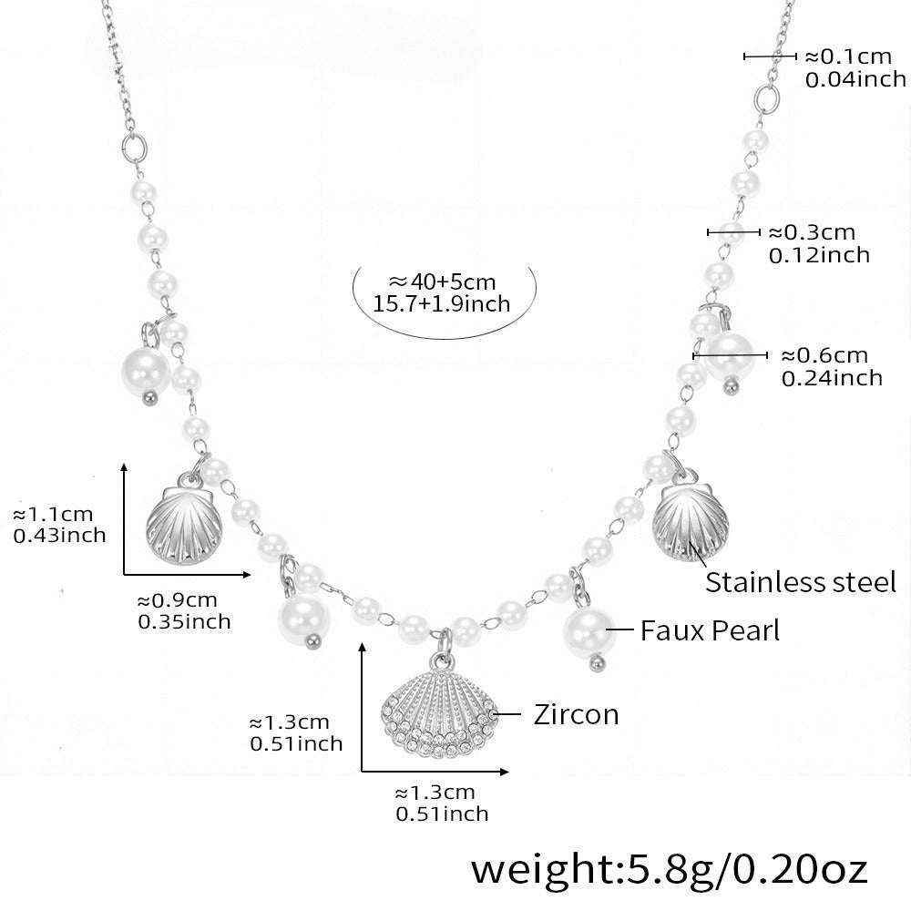 Planderful Pearl Collarbone Necklace 18K Gold Ocean Girls