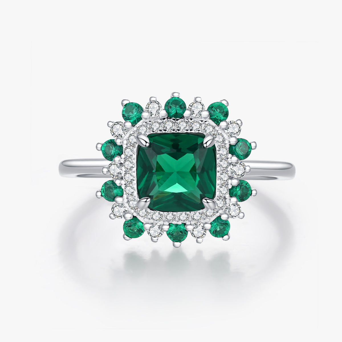 Planderful Gala Fireworks Ring – Elegant Sterling Silver with Imitation Emerald and Zircon