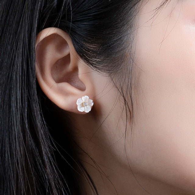 Pink Flower Colourful Zircon Sterling Silvre Stud Earrings