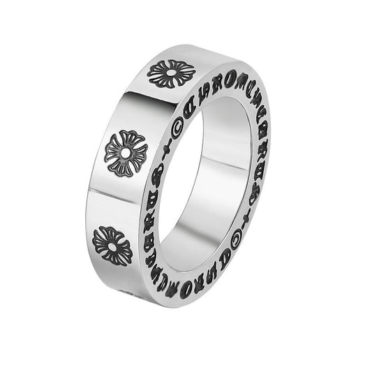 Cross Flower Gothic Text Titanium Steel Ring for Men
