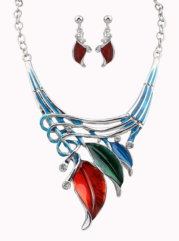 Dazzling Diamond Leaf Necklace and Earring Set - Planderful Savanna Rhythms Collection