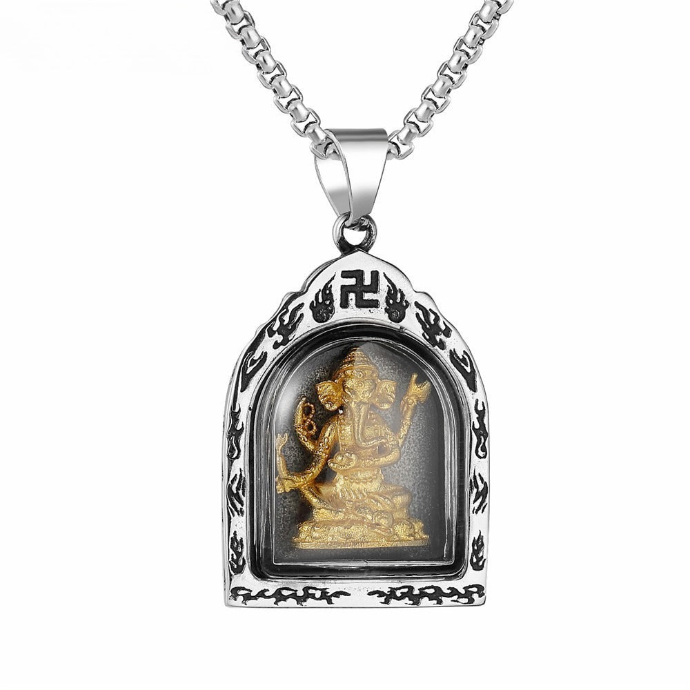 Planderful Premium Titanium Steel Buddha Pendant Necklace For Men And Unisex Protection Statement Everyday Genie