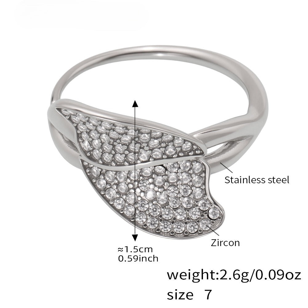 Planderful Zircon Side Opening Leaf Ring Non Fading Womens
