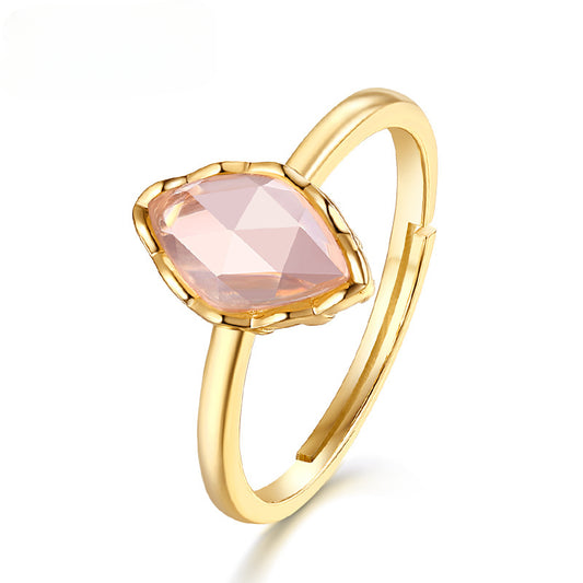Marquise Cut Pink Crystal Opening Silver Ring