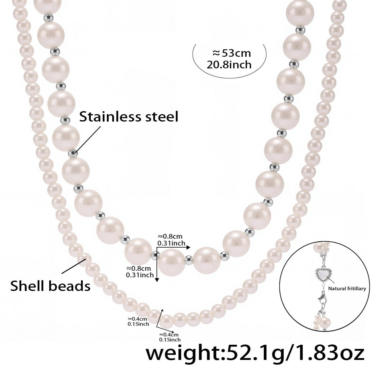 Planderful Traceless Shell Bead Double Necklace For Moms