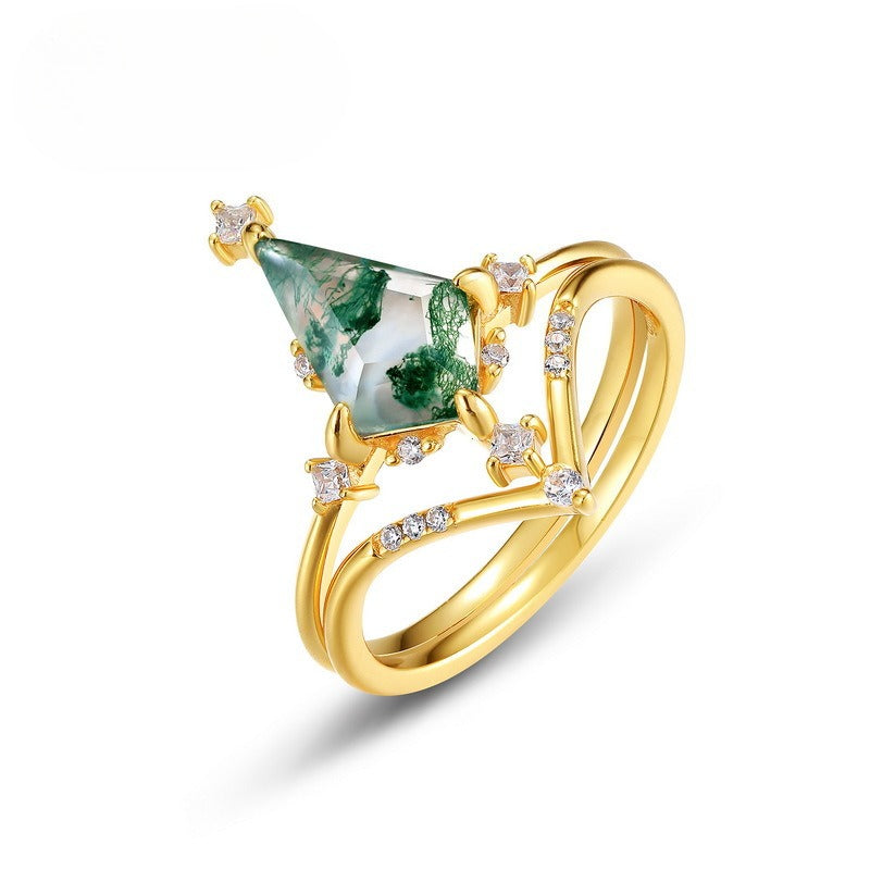 Planderful Jewelry Moss Agate Ring, Sterling Silver Hexagon