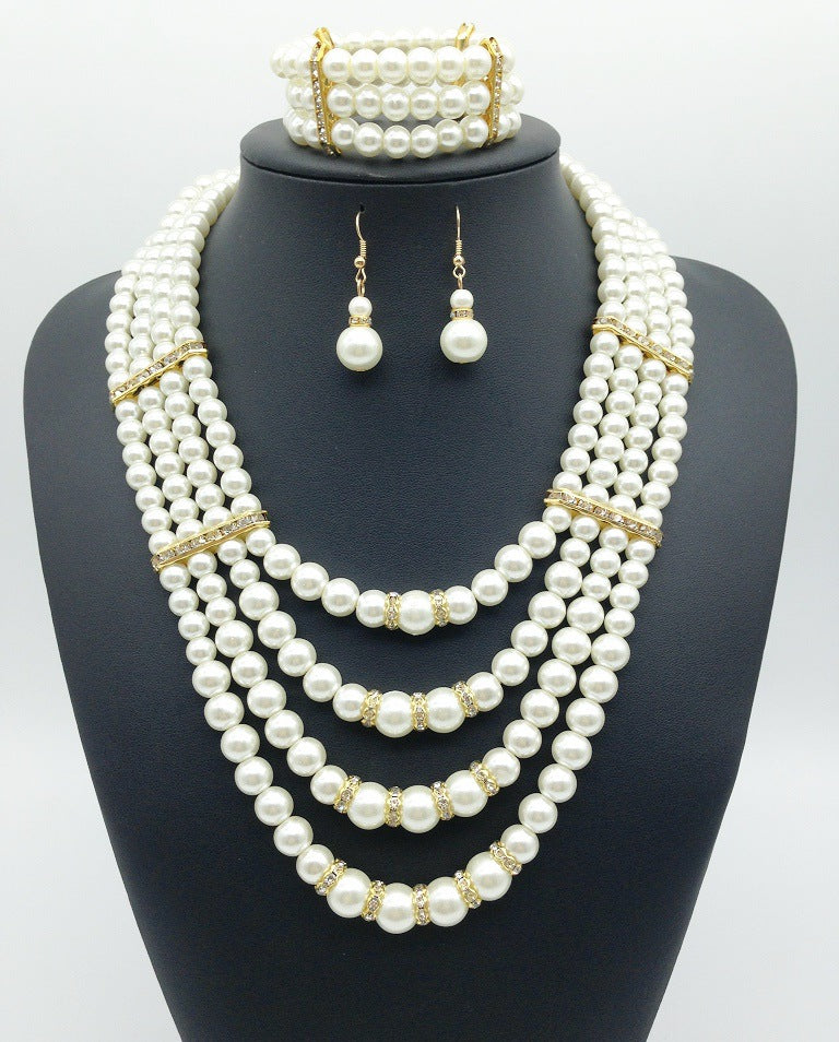 Exaggerated Pearl and Crystal Layered Jewelry Set