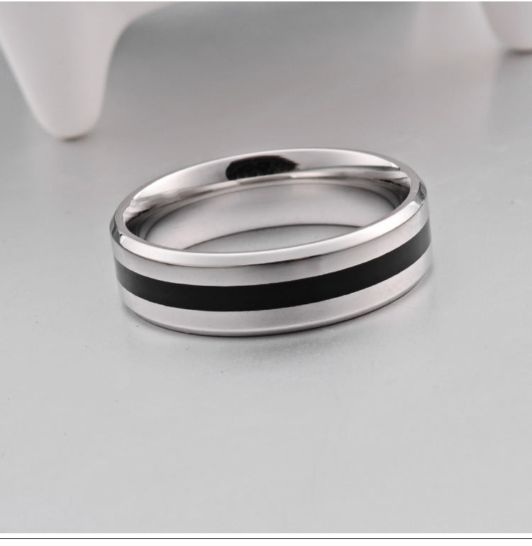 Stainless Steel Epoxy Black Belt Men's Ring 6mm Stylish Edge