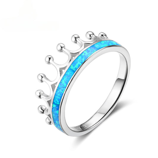 Crown Blue Opal Sterling Silver Ring