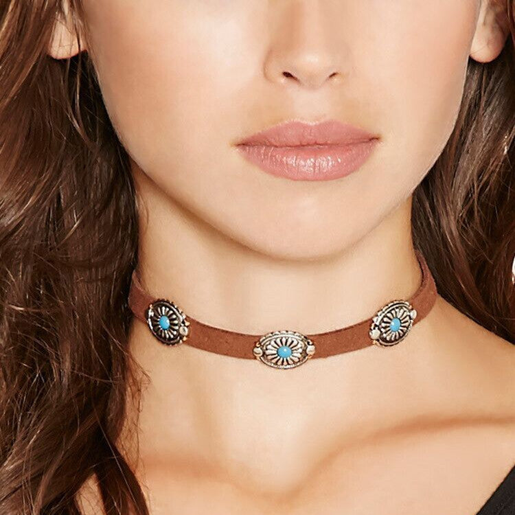 Planderful Boho Leather Collar Necklace Vienna Verve For Women Bold Statement Jewelry