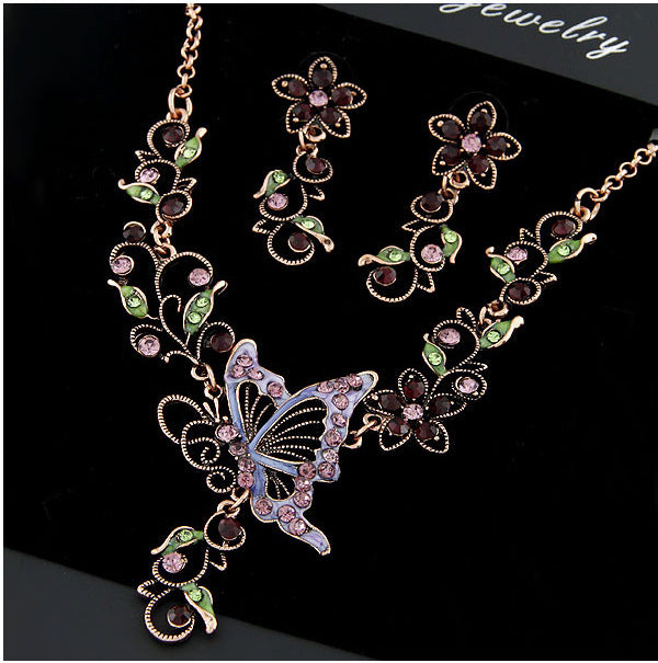 Butterfly and Rhinestone Bridal Jewelry Set - Elegant Necklace and Party Accessories