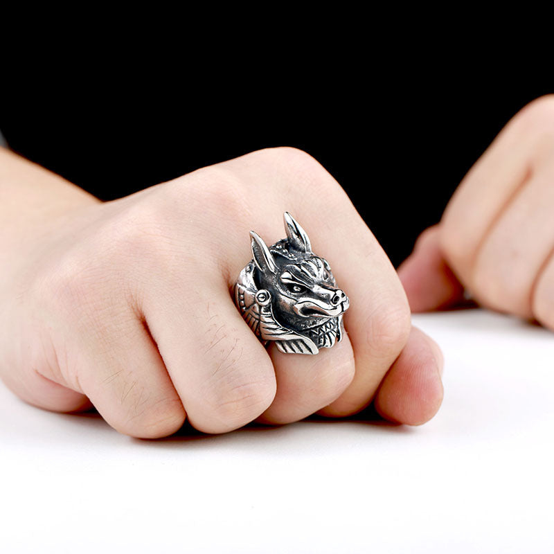 Titanium Steel Anubi God Ring for Men - Retro Personalized Jewelry Wholesale
