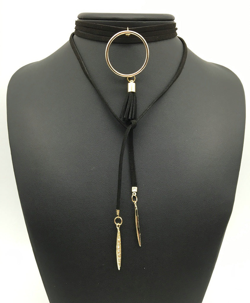 Elegant Multi-Layer Pendant Necklace with Metal Rings - Savanna Rhythms Collection