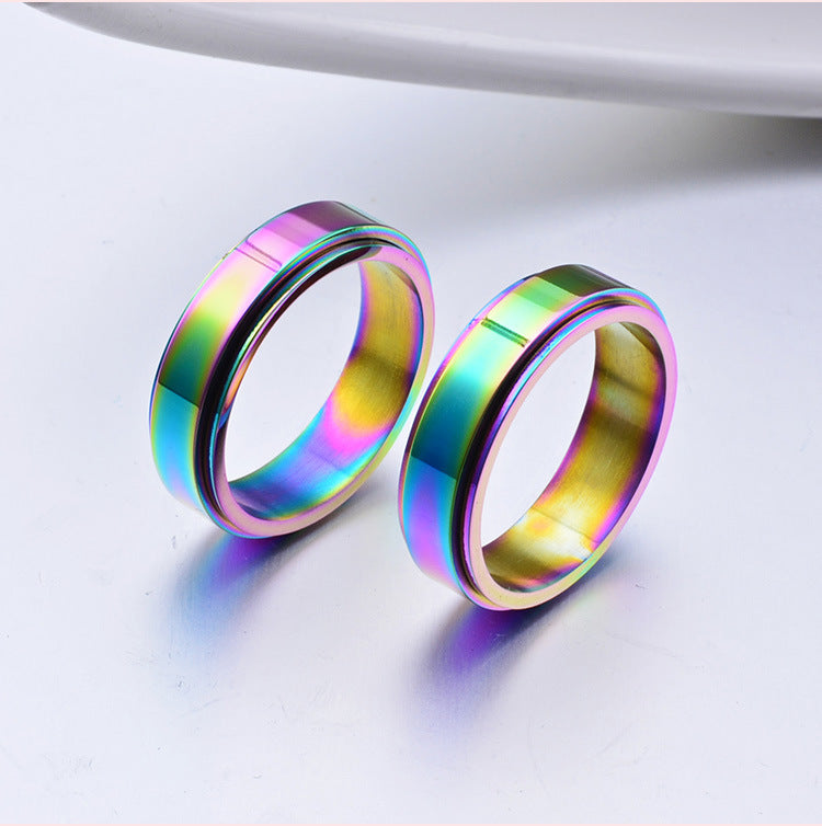 Stainless Steel 6mm Plated Colorful Rotatable Ring for Men