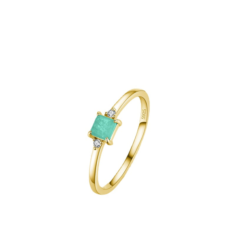 S925 Sterling Silver Japanese Imitation Paraiba Tourmaline Ring for Women