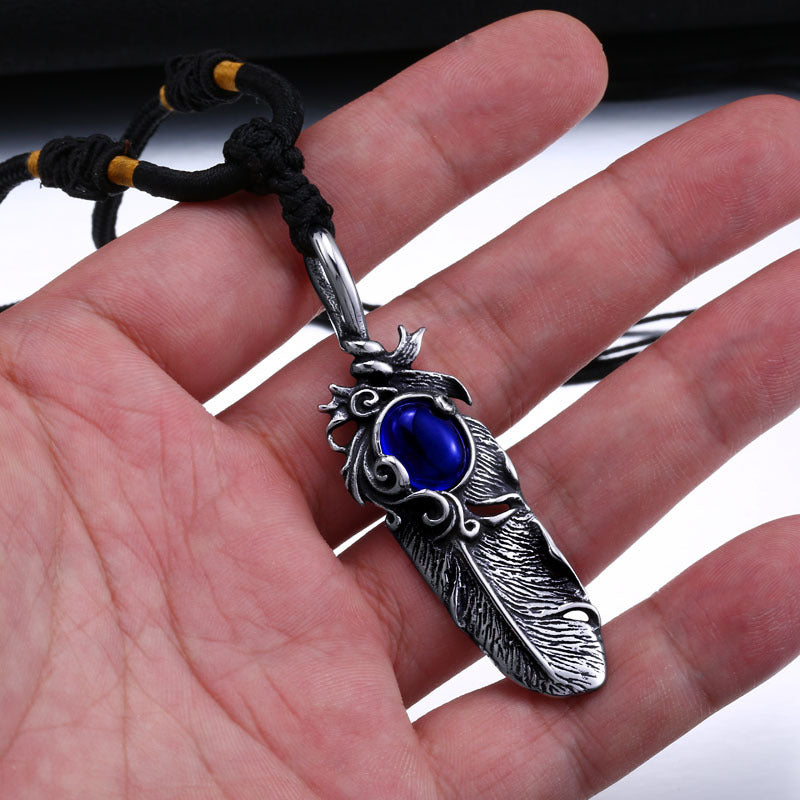 Takahashi Wushi Feather Collection – Sapphire Pendant – Unisex Sweater Chains Necklace
