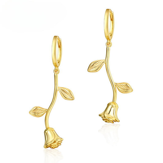 Golden Rose Pendant Sterling Silver Hoop Earrings