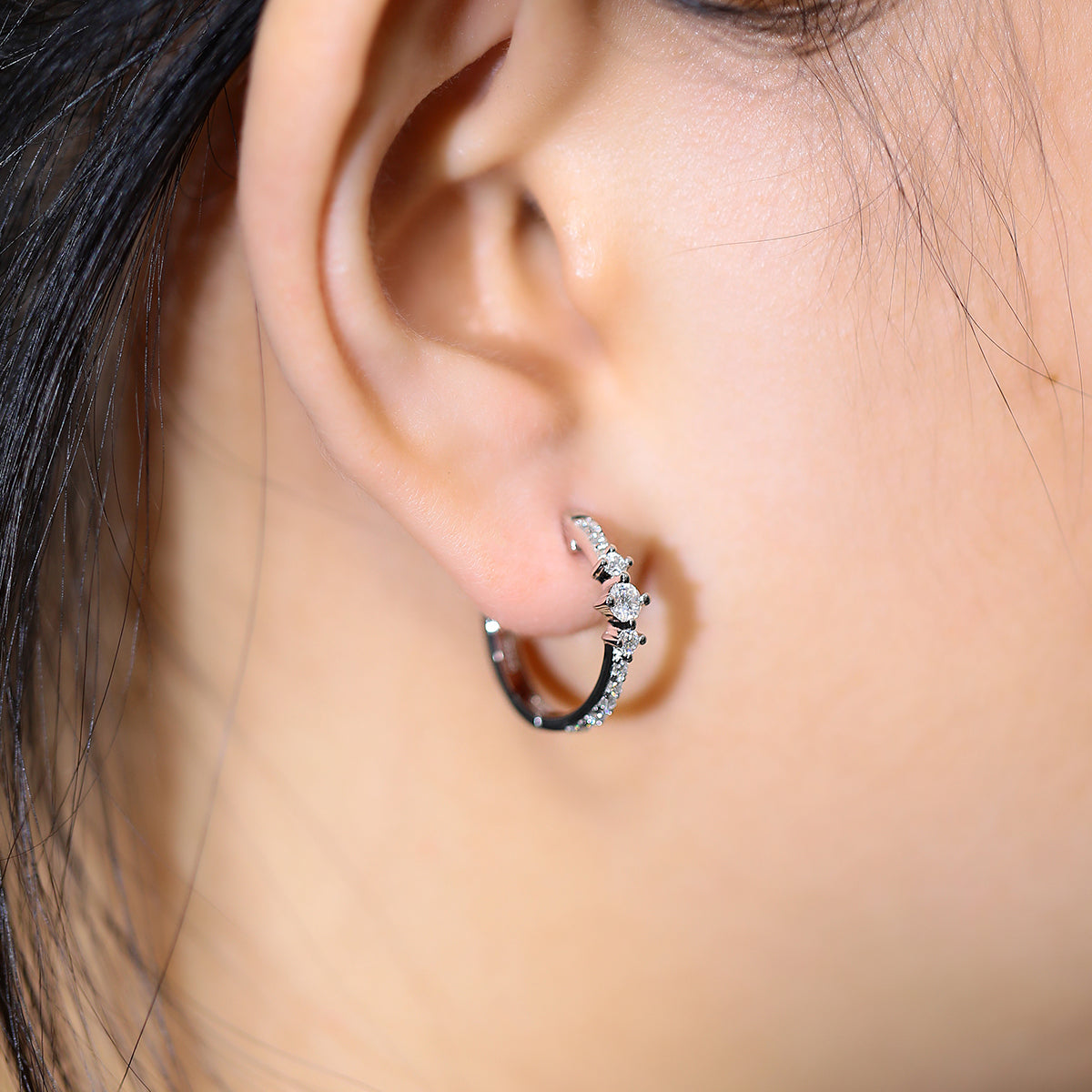 Planderful Moissanite Hoop Earrings 0.52ct Three Round Stones Sparkling Sterling Silver S925 For Women