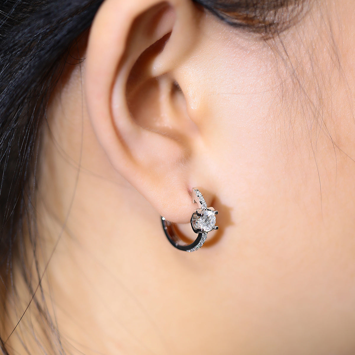 Planderful 1.24ct Moissanite Earrings S925 Silver Sparkling Single Row Oxhead Prong Round Main Stone For Women