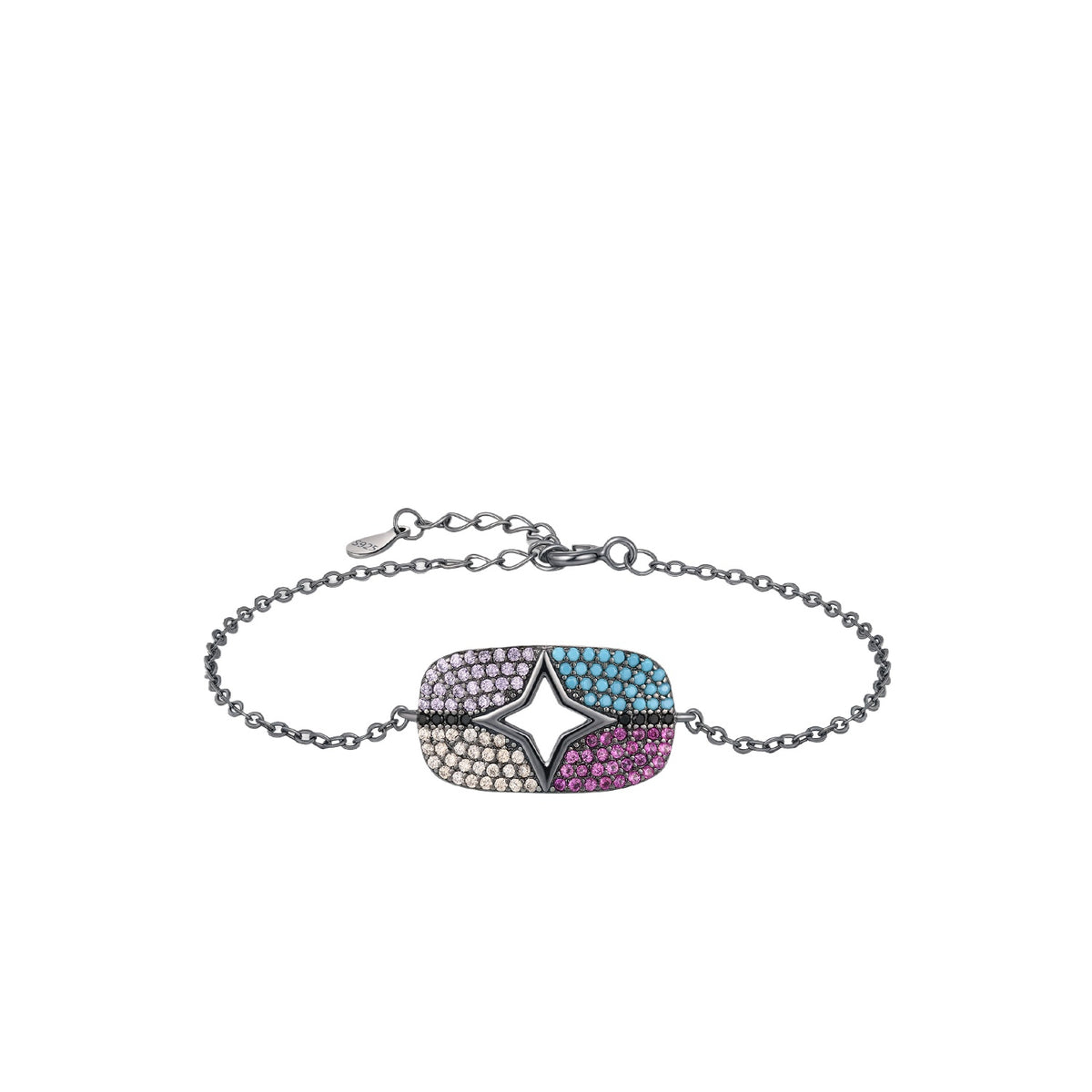 925 Sterling Silver Black Turquoise Two-Tone Bracelet