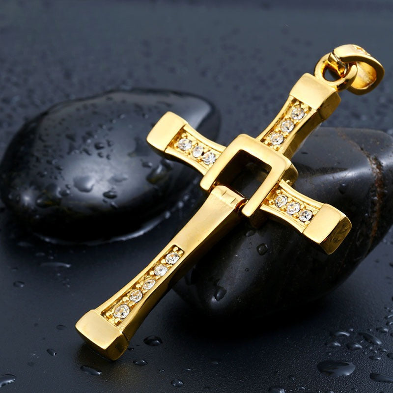 Titanium Steel Inlaid Zircon Couple Pendant – Cross Necklace