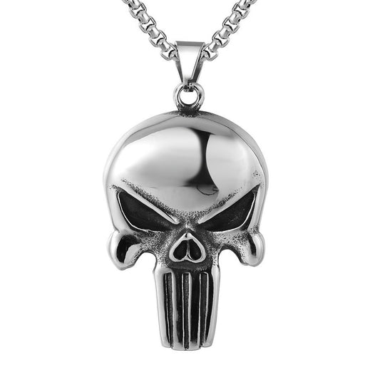 Halloween Punisher Skull Head Titanium Steel Necklace for Men