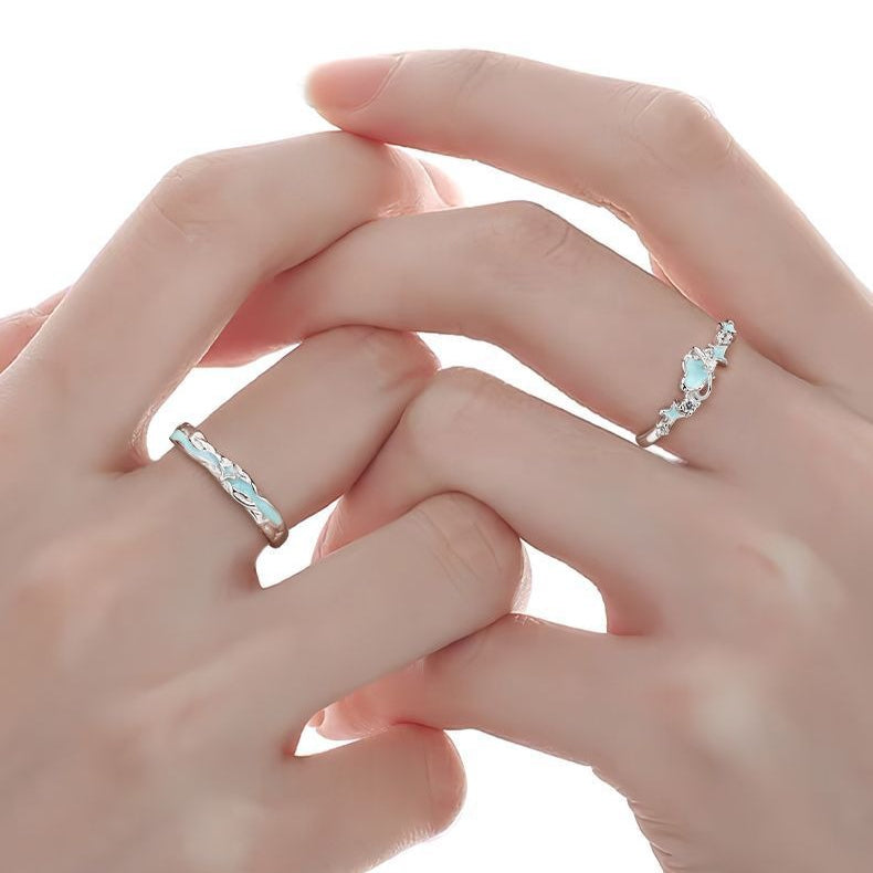 Planderful 925 Sterling Silver Luminous Lightyear Mirror Couple Ring Unisex High End Gift For Men Women