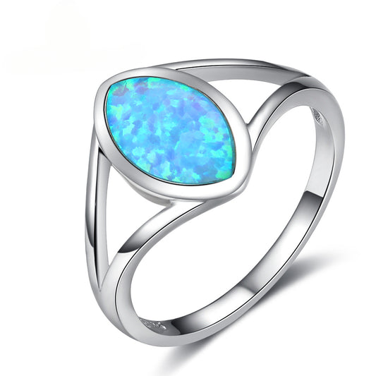 Marquise Shape Blue Opal Split Shank Sterling Silver Ring