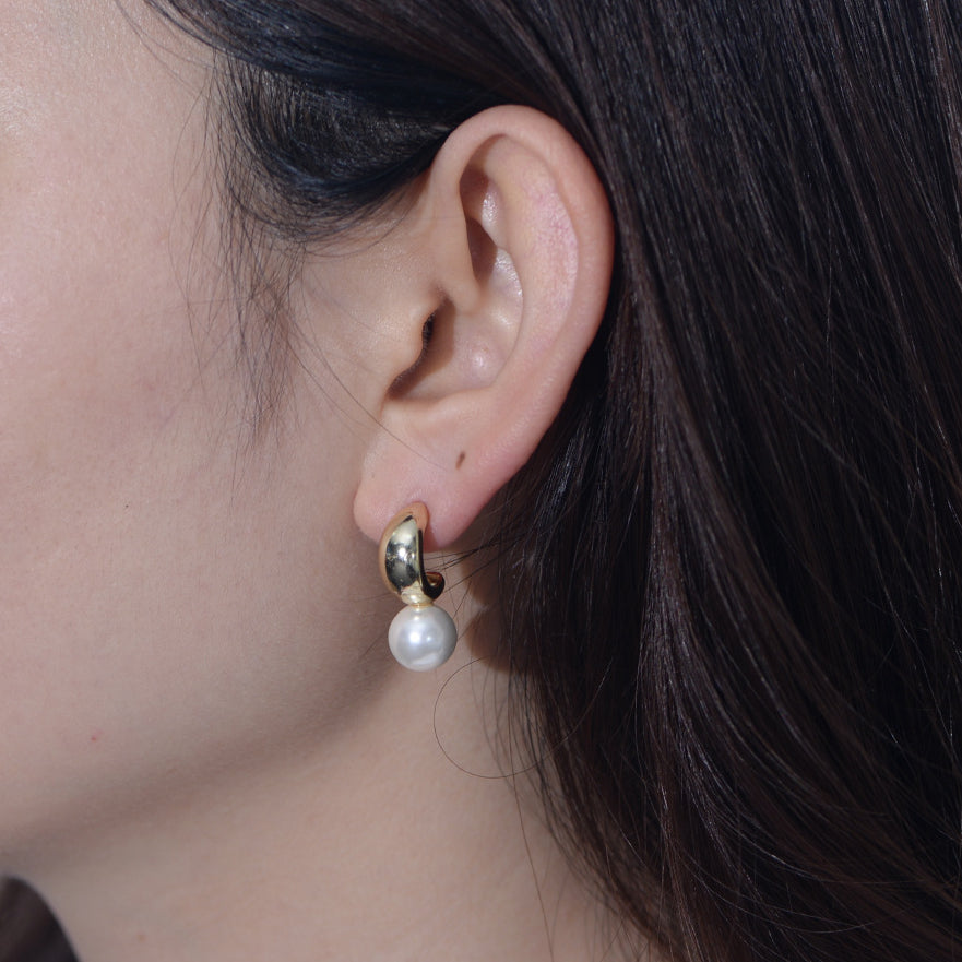 C Shaped Round Pearl Sterling Silver Drop Earrings