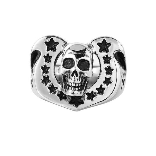 Halloween Five Star Horseshoe Skull Titanium Ring for Men