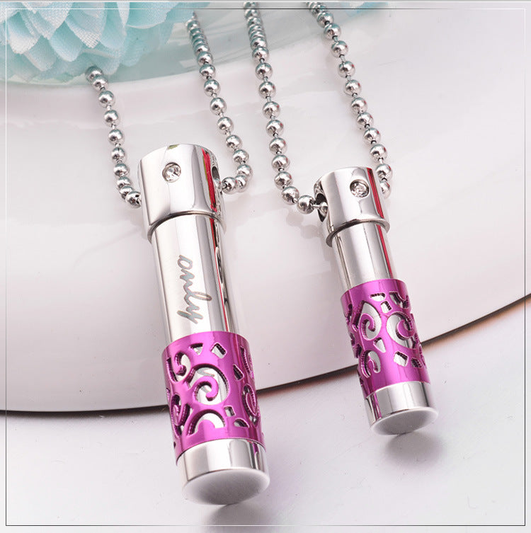 Titanium Steel Perfume Bottle Pendant Couple Necklace DZ122