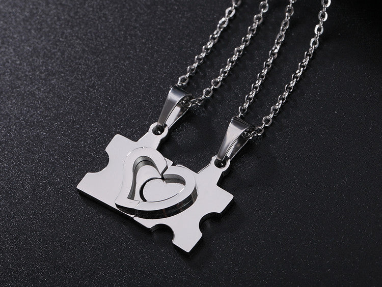 Puzzle Couple Necklace Titanium Steel Pendant Personalized For Couples Unisex Planderful Gift Idea